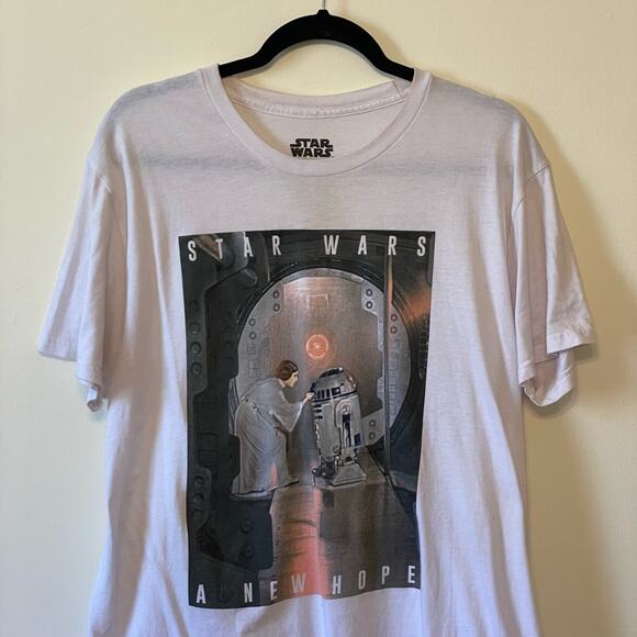 Star Wars L white cotton short sleeve t-shirt Princess Leia R2D2 A New Hope - Picture 2 of 7